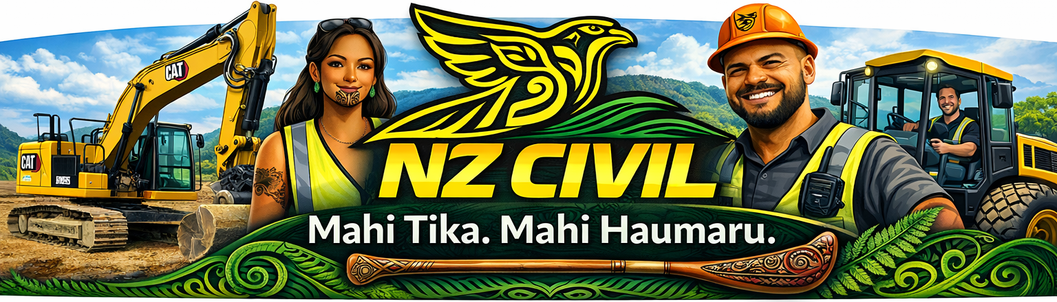 NZ Civil artwork featuring our people, machinery and Māori identity